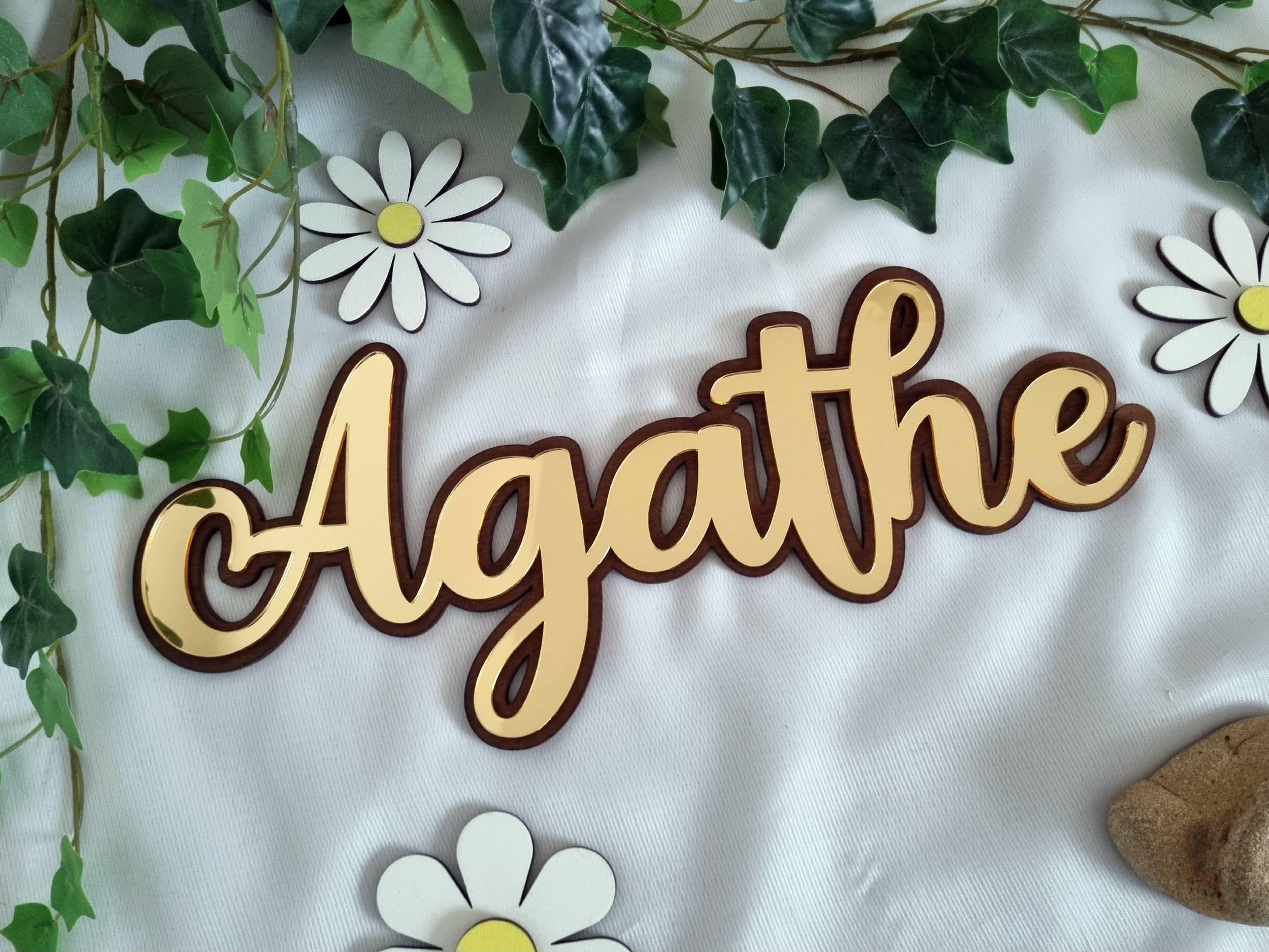 Prénom en bois miroir doré ou argenté